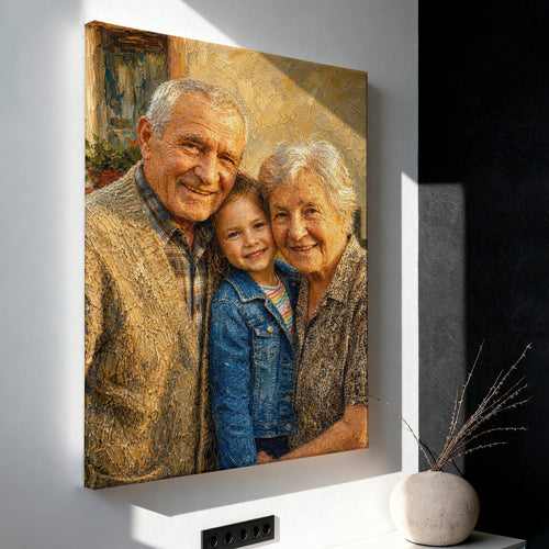 Several loved ones united in one painting on canvas